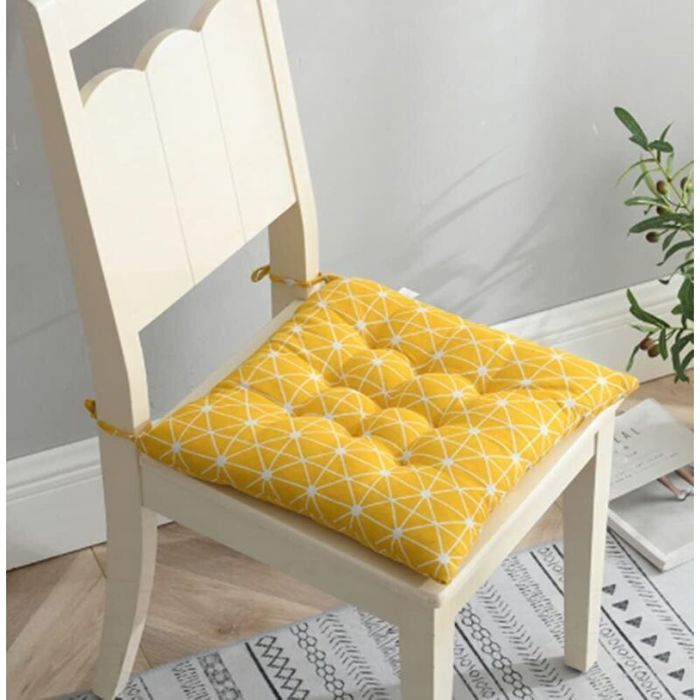 Coussins de chaise - JIANGZHA - Lot de 2 - Jaune - 45x45 cm - Lavable avec attaches