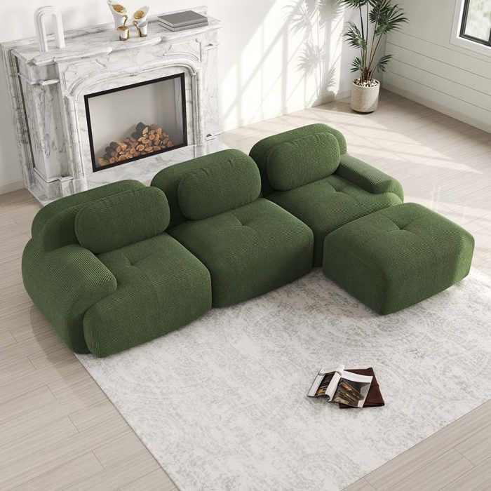 Canapé modulable - Canapé dangle modulaire - 3 places - Velours côtelé vert - Mousse HR 32D livré monté