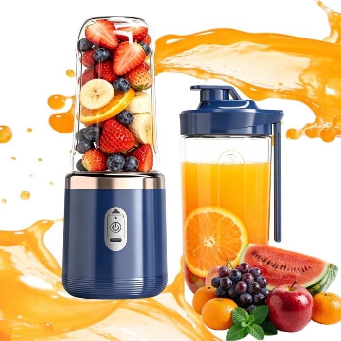 Blender portable 6 lames en acier deux couvercles pour boire ABS 400 ml Bleu