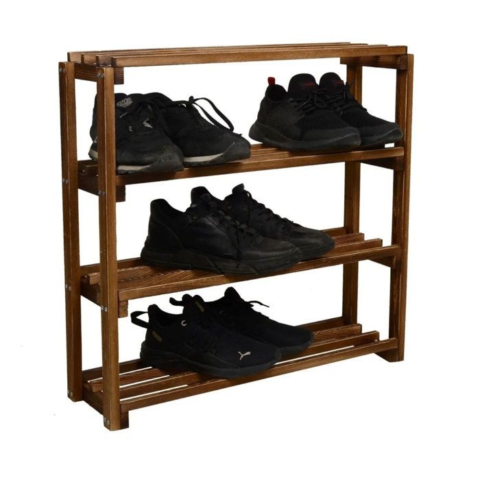 Jungengel Meuble Chaussures Bois 4 Étages 62x62cm - Étagère Rangement Multifonction - Entrée Chambre - Aéré Naturel