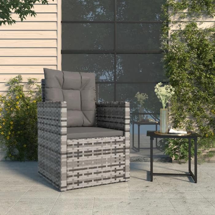 Chaise Relaxant Gris - Magnifique Fauteuil de jardinChaise de balconavec coussins Gris Résine tressée 53x57x75cm CL7413172