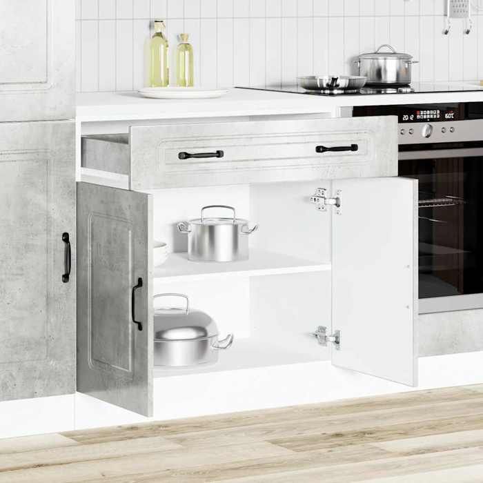 Armoire de cuisine (1 PC) - Vaisselier Meuble Rangement - Kalmar gris béton bois dingénierie 80x46x81.5 cm L2366