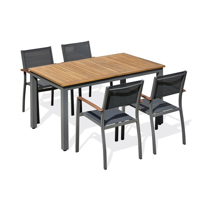 Ensemble repas de jardin 4 places alu et acacia - Gris anthracite - ORSINO