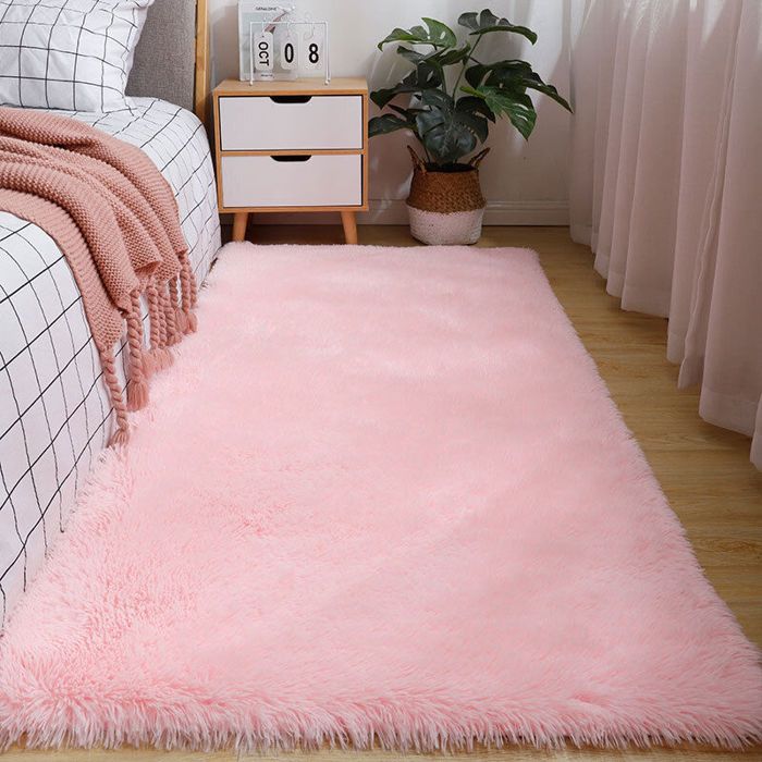Tapis rose shaggy 60x120 cm hyper doux antidérapant lavable machine pour chambre fille et salon décoration cosy tendance