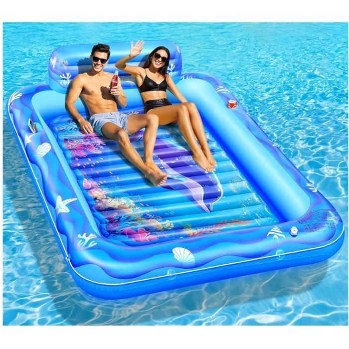 Luxfero - Matelas Gonflable Piscine 220x110 Cm, Pour 2 Personnes, Porte-gobelets Et Porte-téléphone, Résistant 226 Kg