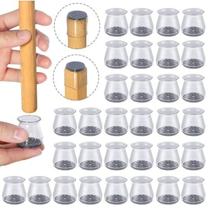 Protections pieds de chaise - Unbrand - Lot de 32 pièces - Silicone transparent - Diamètre 23-32 mm - Glisse silencieuse