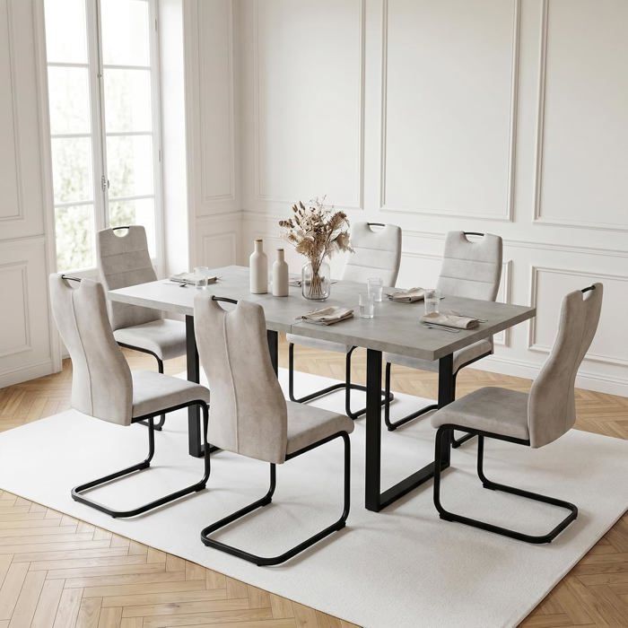 JIEXI Table de Salle à Manger Extensible en Forme de U et 6 chaises Cantilever Couleur crème pour Cuisine Salle à Manger