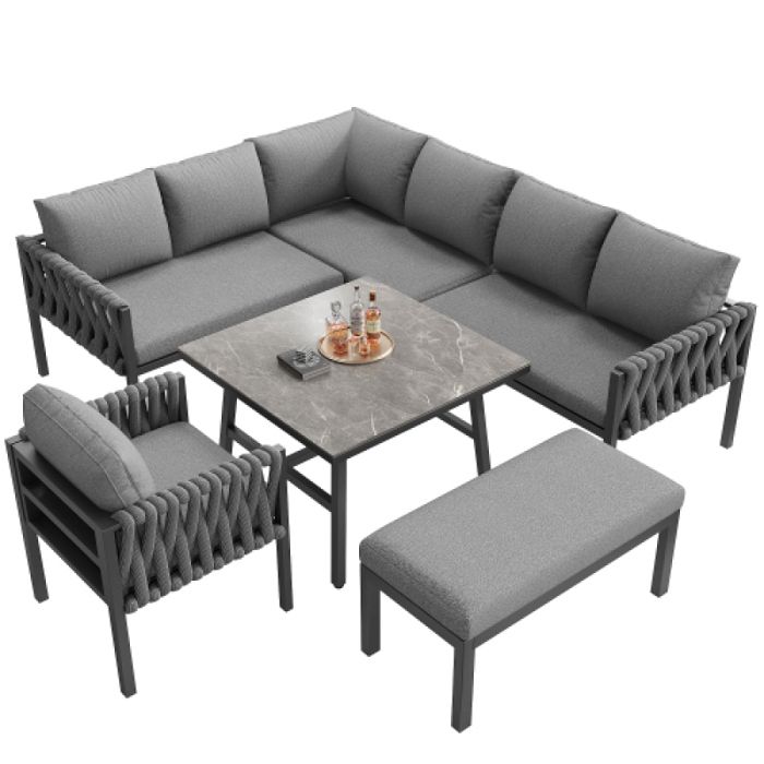 Canapé dangle extérieur Ensemble salon de jardin en corde avec structure en fer galvanisé pieds réglables canapé dangle plat