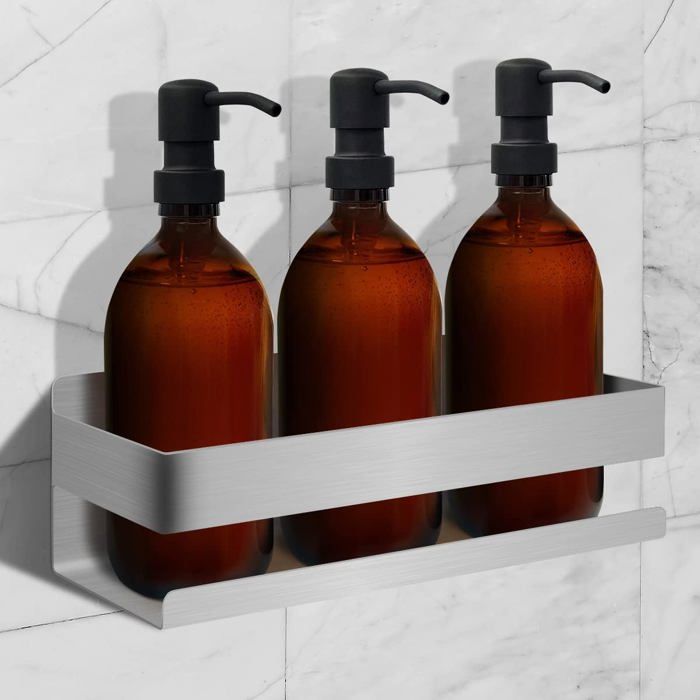 Rangement Douche Sans Percage - 3M Adhesif - Etagere Salle de Bain pour Shampoing et Gel douche - Panier Serviteur Douche - Acier