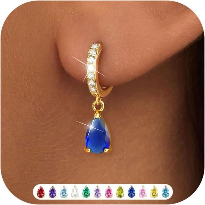 Boucles DOreilles Pendantes Femmes Plaqués Or 18 Carats Piercing Oreille Pierre De Naissance Zirconium Améthyste Diamante É[PP31]