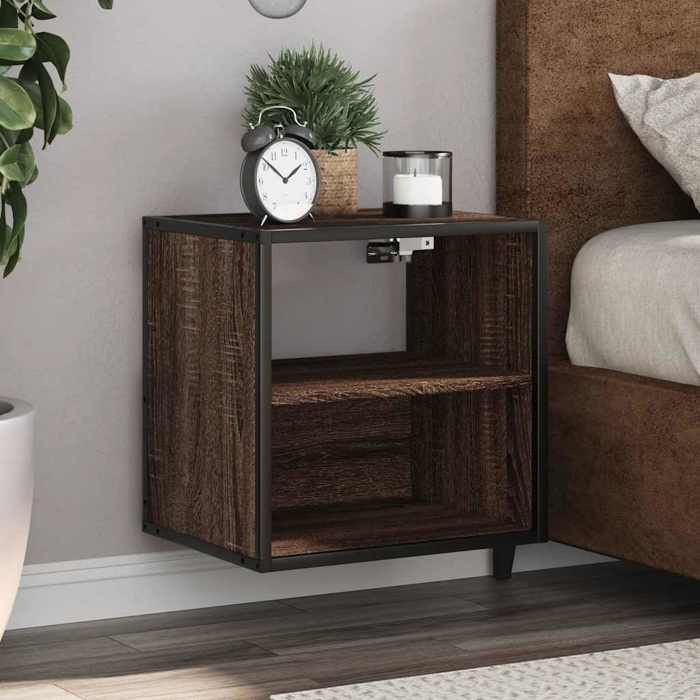 Lot de 2 Armoires de chevet intemporel - vidaxl - Table de lit - bois dingénierie et métal - chêne marron - 40 x 31 x 39 5 cm - 2 é