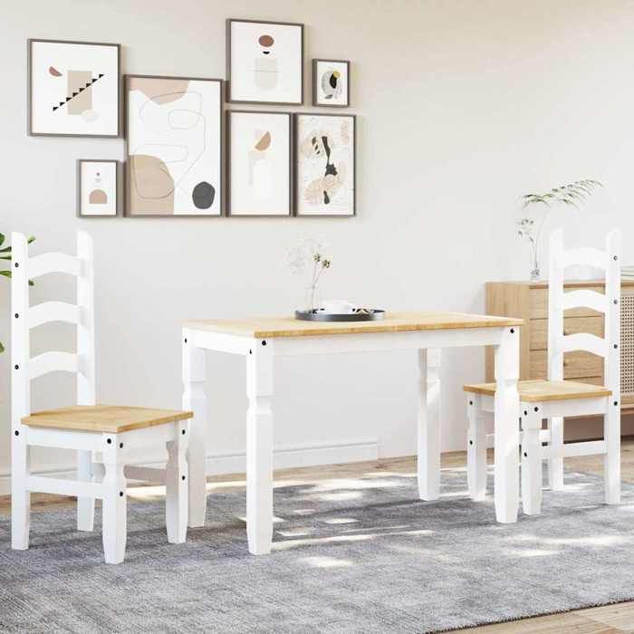 Les SoldesEnsemble à manger - Table de salon et chaises - pour cuisine - PANAMA 3 pcs blanc - Bois de pin massif(112 x 60 x 75 cm)