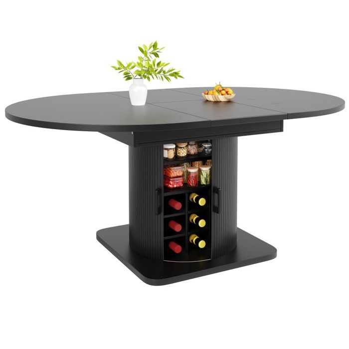 Table De Salle À Manger Extensible Noir 118–158x118x76cm MDF Rangement Étagères Amovibles Gain De Place Pour Petite Pièce Table De Salle À Manger Extensible Noir 118–158x118x76cm MDF Rangement Étagères Amovibles Gain De Place Pour Petite Pièce