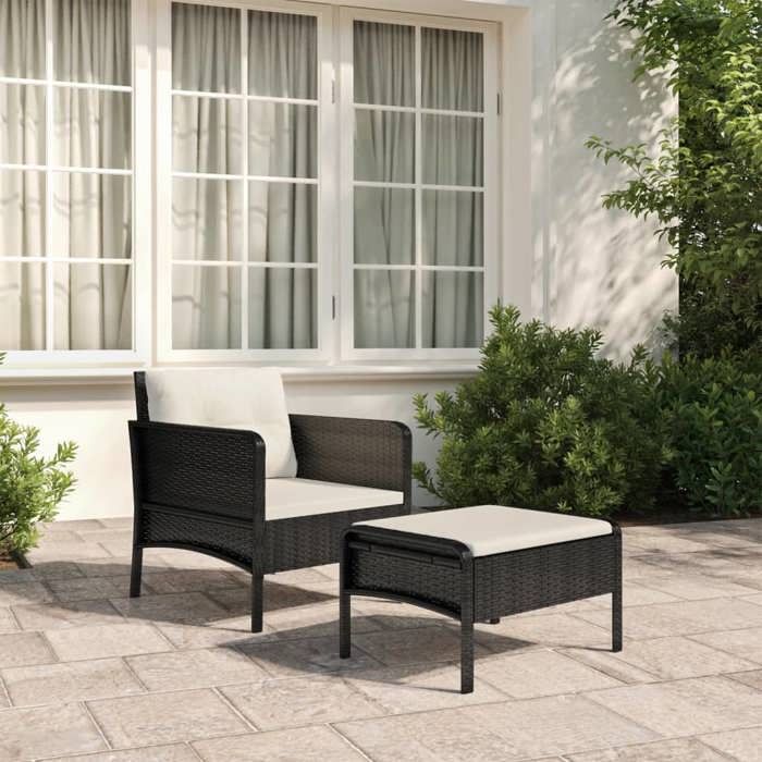 VIDAXL Salon bas de jardin (2 pcs) - ANTI-UV - + coussins - Noir Résine tressée 55x68x69 cm M2498