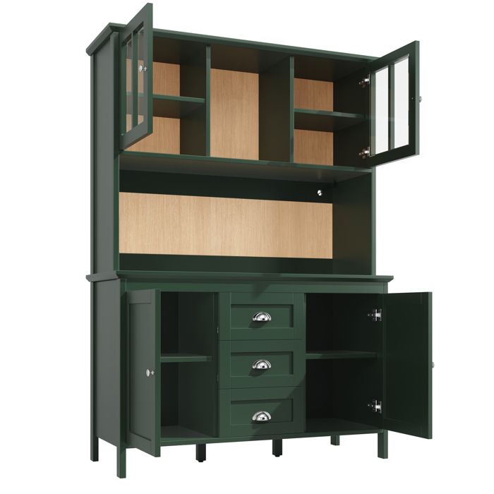 Buffet de cuisine haut AESVAR 120 x 40 x 179 cm avec LED 4 portes vitrées brun 3 tiroirs vert