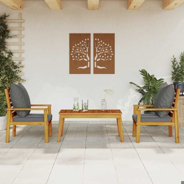 Brun Salon de jardin 3 pcs avec coussins bois massif dacacia - Meuble de balcon LV52770