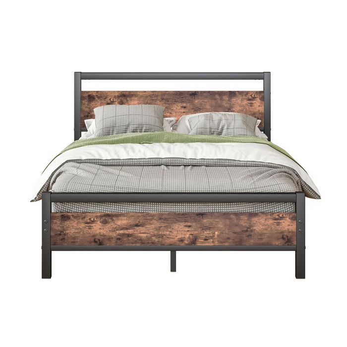 Lit 140x190 cm en métal et bois avec sommier à lattes rangement intégré cadre de lit stable pour adulte ado et invités