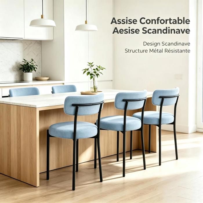 LVHCMFOHM Lot de 6 Chaises de Salle à Manger Rembourrées Scandinave Chaise Bleu en Tissu Teddy Pieds en Métal 49x49x75 cm