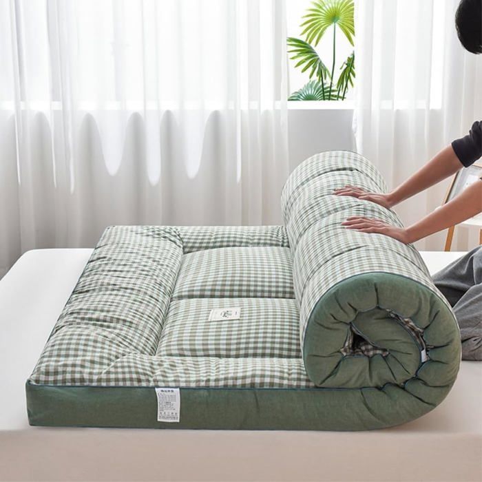 Matelas Futon de Sol Japonais Pliable Style Tatami Matelas de Camping Portable Tissu Respirant pour Canapé Vert 90x200cm