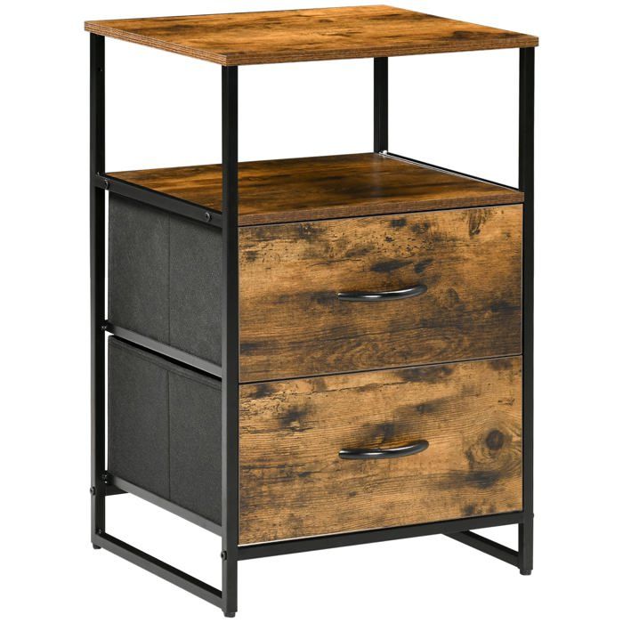 Table de Chevet 2 Tiroirs Tissus Style Industriel 45 x 40 x 705 cm 40P x 45l x 70.5H cm (2 40P x 45l x 7 PETIT MEUBLE DE RANGEMENT