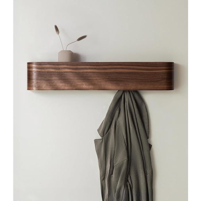 Porte Manteau Mural Bois  Design Moderne avec Crochets Muraux Cachés  Panneau en Pcage de Noyer 5 Crochets 5 CROCHETS PATERE