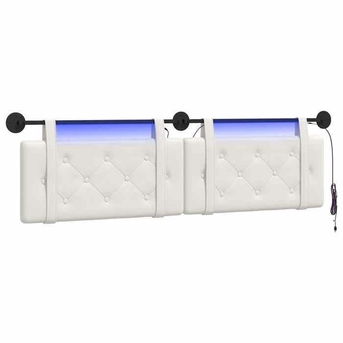 NOUVEAU Meuble de chambre&lit - Tête de lit suspendue Avec lumière LED - blanc - Simili cuir - 190x55x5cm73005