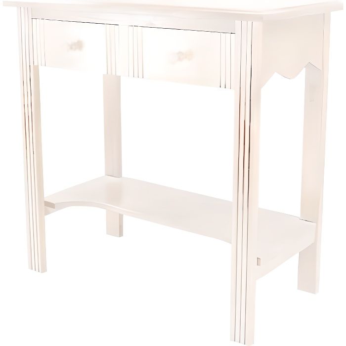 console d'entrée en bois massif - abc meubles - blanc antique - 2 tiroirs - style campagne