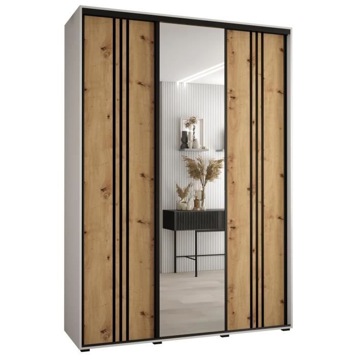 Armoire à 3 Portes Coulissantes ABIKSMEBLE Davos 7 Armoire avec miroir, tringle et étagères, 235