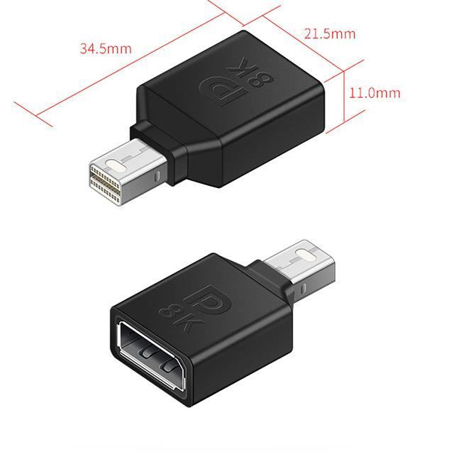 Adaptateur DP Mâle Vers Mini DP Femelle 8K@60Hz - Connecteur DisplayPort 1.4 Avec LED