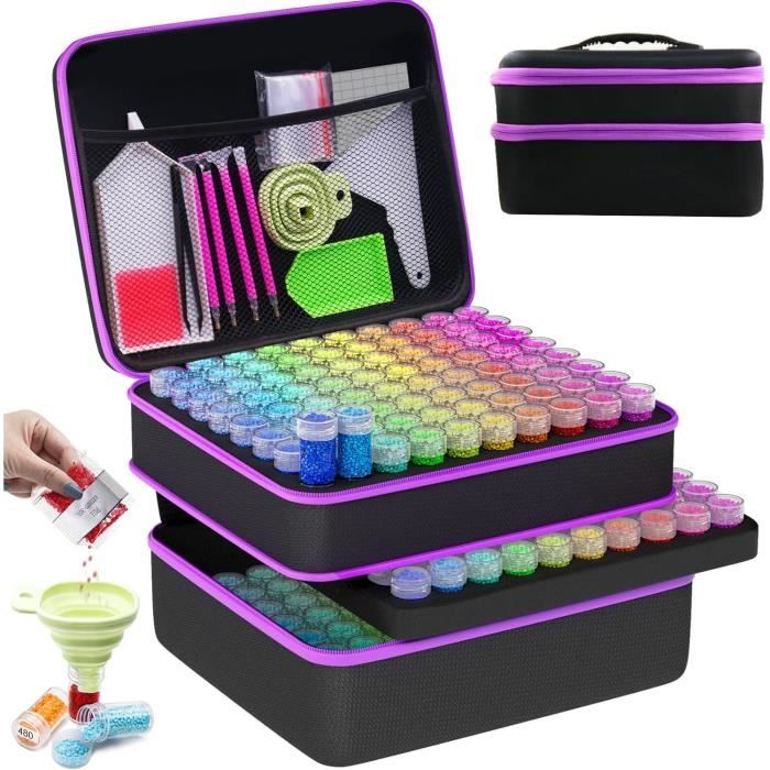 DARUITE Kit Accessoires Diamond Painting - Boîte Rangement 28 Compartiments, Stylo, Colle, Pincettes Pour 5D