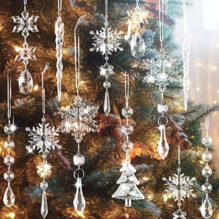 Décorations De Noël Suspendues En Acrylique - Lot De 10 Pendentifs 2D - Pour Fenêtres, Portes, Sapin