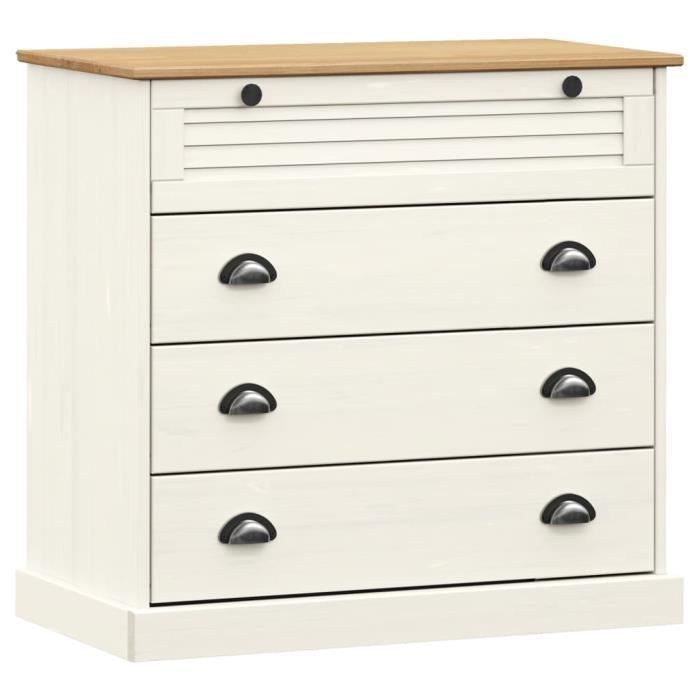 Commode - ASHATA - VIGO - Bois massif de pin - 4 tiroirs - Blanc - 80x40x76 cm