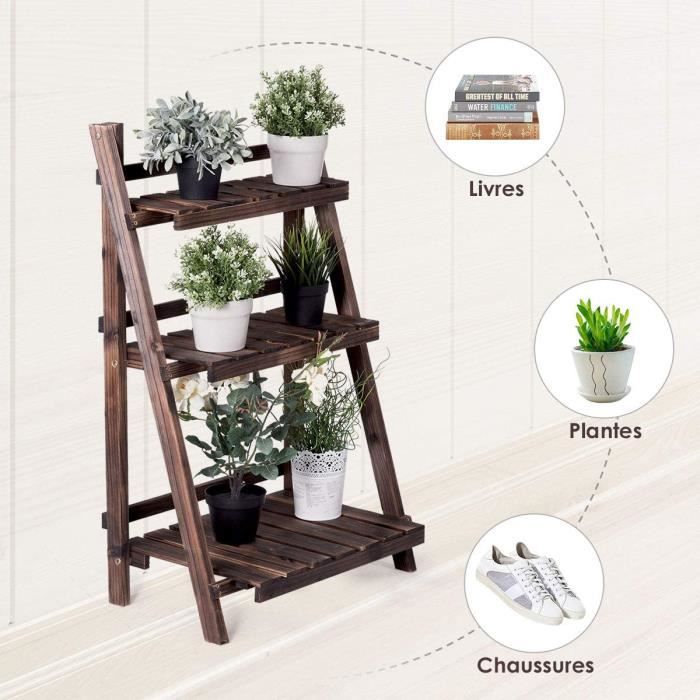 PovKeever Étagère de rangement en bois pour plantes et balcons multi-couches support pour pot de fleurs étagères simples 