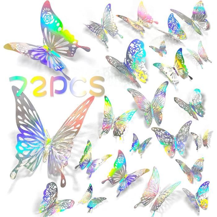 Papillon Décoration, 72Pcs Stickers Muraux, 3 Taille Stickers