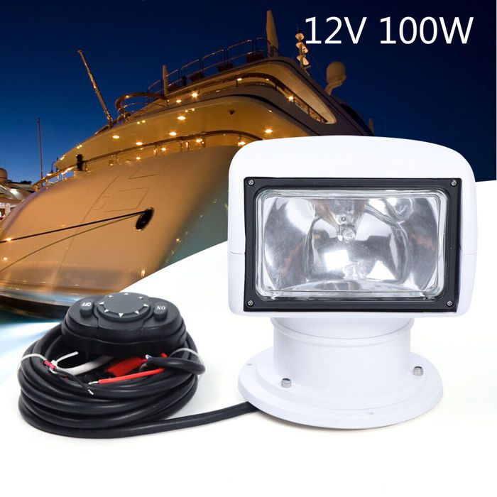 Projecteur Marin Télécommandé 12V 100W - Ampoule Halogène, Portée 800m - Rotation 355° Horizontal/72° Vertical - IP66 - Pour Bateau, Yacht - 12