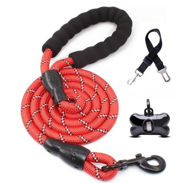 Laisse de chien en nylon 15m - Rouge - Pour Course à Pied Randonnée et Marche
