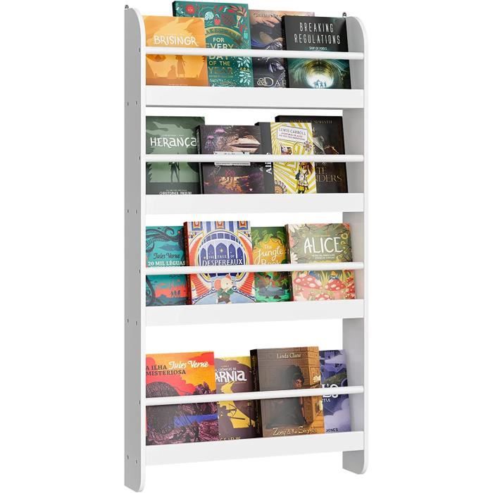 Bibliothèque Murale Enfant 6 Niveaux – étagère Livres En Bois Naturel Avec Poche – Rangement Chambre Bébé