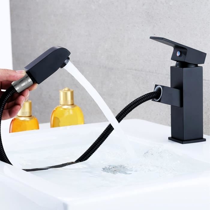 Mitigeur Lavabo Noir - Robinet Salle De Bain Design - Acier Inoxydable - Levier Unique Et Économique