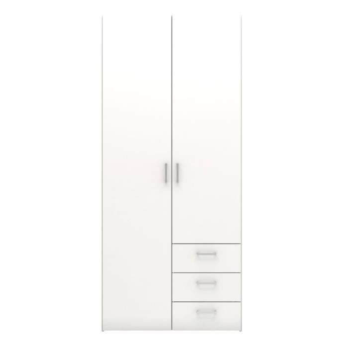 Spell Armoire B 2 portes et 3 tiroirs. Blanc. Cdiscount Maison