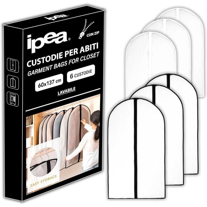 STARVAST 10 Pcs Housses De Vêtements Avec Zip, Anti-Poussière Anti-Mites, Housses De Protection Pour Vêtements Transparent Lavable Pour Robe Longue/Chemise Costumes/Manteaux (60 X 140cm)- Blanc
