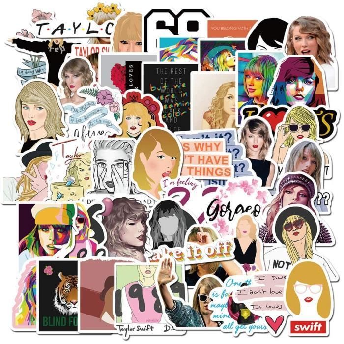 Chanteuse Taylor Swift Autocollant Sticker,Autocollants en Vinyle pour  Ordinateur Portable pour Bouteille d'eau, Vélo, Valise,Skate