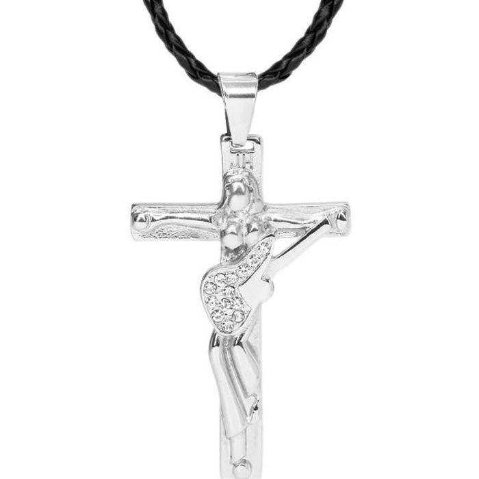 Cadeau Souvenir Fan Pendentif Collier Cordon Croix Johnny Guitare Rocker M/étal Acier Inoxydable Argent/é Bijoux JH Homme Femme CRAZYCHIC Johnny HALLYDAY
