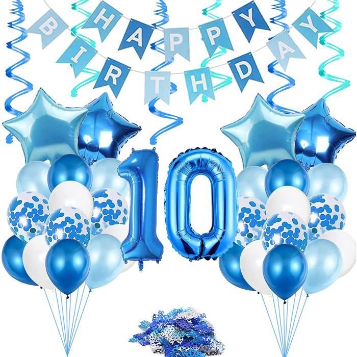 Décoration d'anniversaire garçon 10 ans - Bleu - 10 chiffres