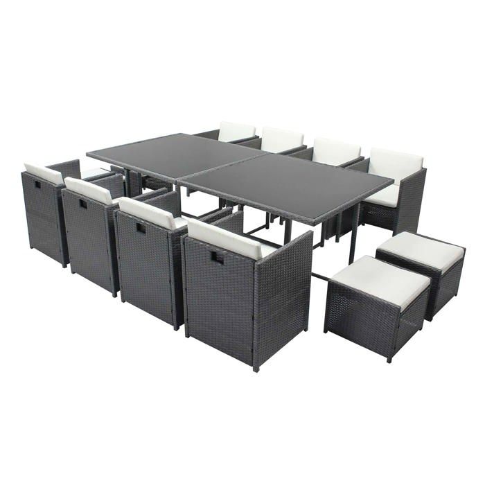 MIAMI 12 - Salon de jardin encastrable 12 places fauteuils et poufs en résine tressée gris et blanc MIAMI 12 - Salon de jardin encastrable 12 places fauteuils et poufs en résine tressée gris et blanc