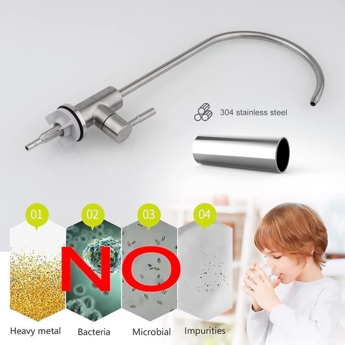 Robinet Filtre à Eau Pour évier Cuisine - Acier Inox, Bec Pivotant 360°, Poignée Unique - Compatible Systèmes Sous évier