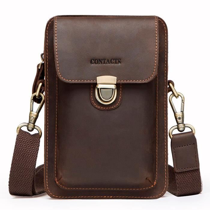 Sac Banane En Cuir Vintage - Pour Homme Et Femme - Réglable - Multi-Usages (Randonnée, Voyage) - Marron