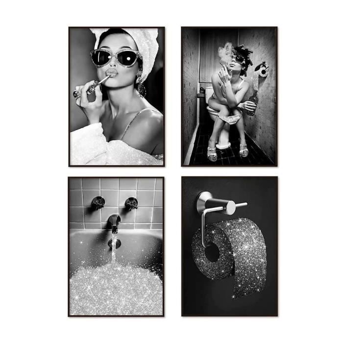 Ensemble de salles de bains Images en toile vintage Noir Blanc Poster WC  Salle de bain Décoration à la maison - Sans cadre 20x30cm - Cdiscount Maison