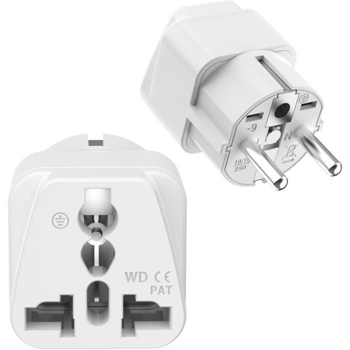 Pack De 2 Adaptateurs Voyage EU Vers UK - Prises Schuko (C/F) Vers Prise Anglaise Type G, 13A 3250W