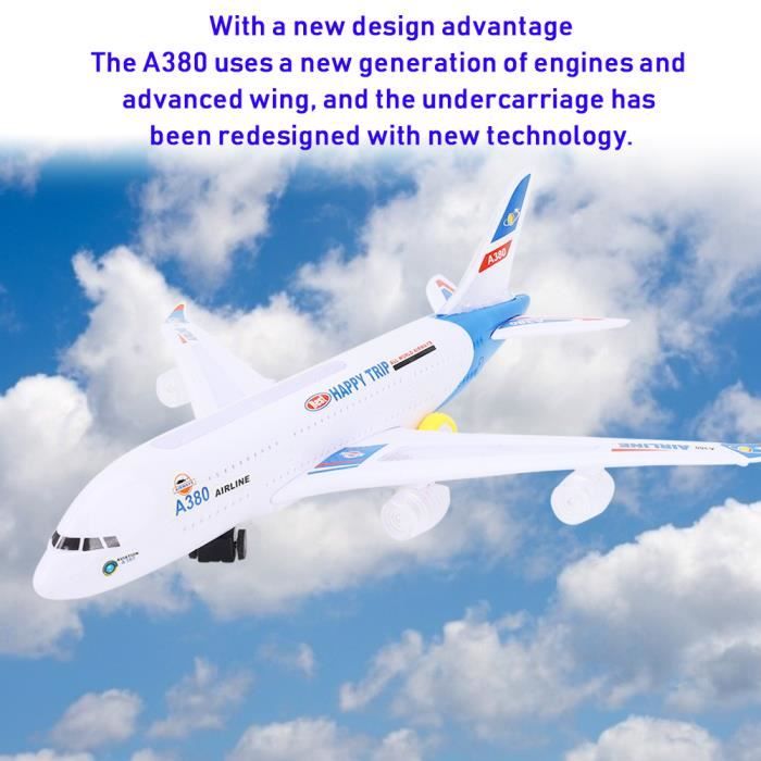 Cocosity Avion jouet Modèle davion électrique A380 de 43CM de Long avec son et jouets talkie-walkie modèle réduit davion