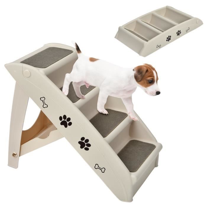 Comparer les prix de Escalier pour chien giantex pliant à 4 marches en plastique charge 60kg 64 x 39 x 49 cm feutre doux chiens et chats beige